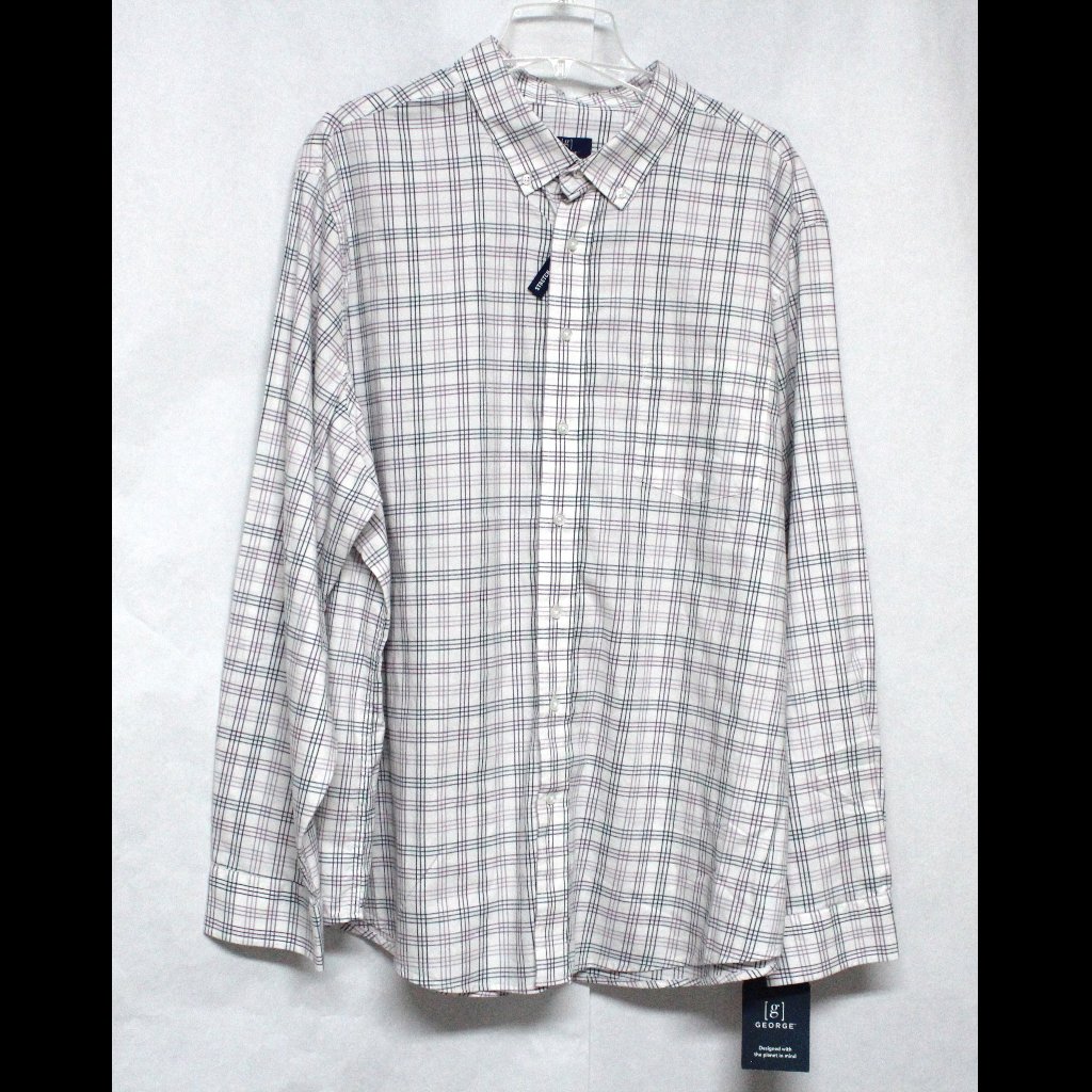 Nwt 3xl 5456 Classic Fit George Brand Long Sleeve Button Down Plaid Shirt